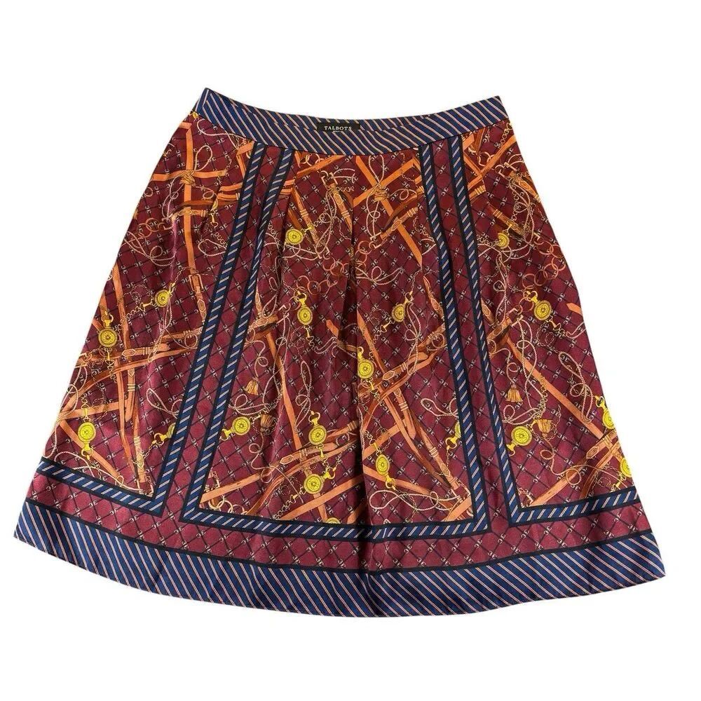 Talbots Sz 12P Status Equestrian Printed Pleated A line Skirt Preppy A-line